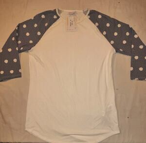 LuLaRoe Randy Long Sleeve Shirt Top Size Medium NWT M White Stripe Polka Dot NEW